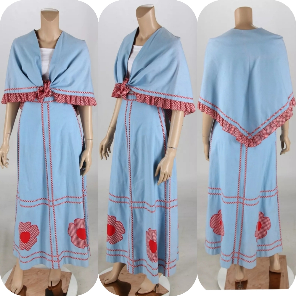 Unbranded Vintage 1970s Cottage Core Gingham Skirt & Stole Outfit sz 10